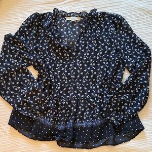 LOFT Navy and White Patterned Blouse